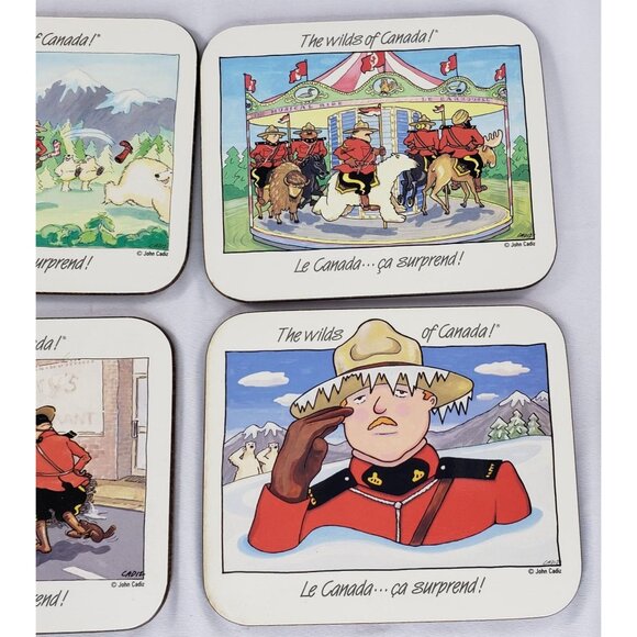 Jason Coasters Wilds Of Canada Mounties John Cadiz Set of 4 Cork Cartoon - Picture 8 of 8